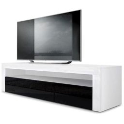 Armoire basse Meuble tv Valencia en Blanc mat - haute brillance & tons naturels - Noir haute