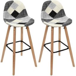 The Home Deco Factory - Set de 2 tabourets de bar patchwork - Gris