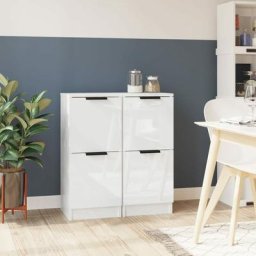 Lot de 2 Buffets Bahut | Meubles de rangement Commode Blanc brillant 30x30x70 cm Bois d'ingénierie