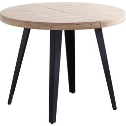 Table à manger ronde extensible en bois coloris chêne nordique pieds noir - diamètre 100-180 x