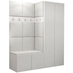 Ensemble entrée Hartford 266, Blanc, 186x158x46cm, Blanc, Stratifié, Faux cuir, Mural, Mis - Blanc