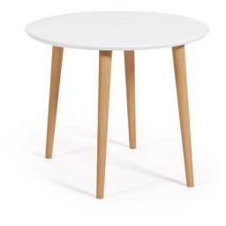Table extensible ronde Oqui mdf laqué blanc et pieds bois massif de hêtre 90 (170) x 90 cm - Blanc