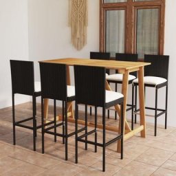 Ensemble Table de bar + 6 Chaises de bar de jardin avec coussins - Table Haute avec 6 Tabourets