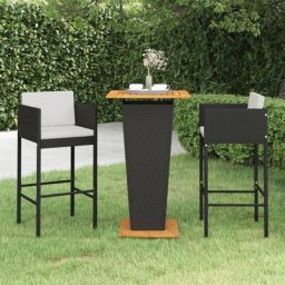 Ensemble Table de bar + 2 Chaises de bar de jardin - Table Haute avec 2 Tabourets et coussins