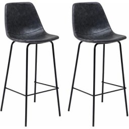 Happy Garden - Lot de 2 tabourets de bar vintage lucien gris foncé - Hauteur d'assise 75cm - Gris
