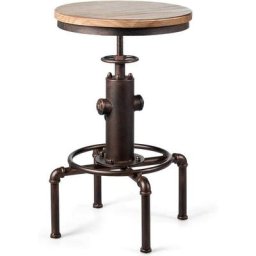 Tabouret de Bar Style Industriel Vintage,Tabourets Hauts, Hauteur Réglable 60-75cm avec Repose-Pied