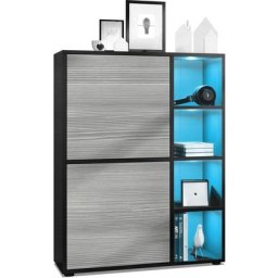 Buffet haut Armoire Cabinet Commode Cuba Noir mat - haute brillance - Portes en Avola-anthracite