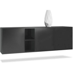 Buffet Commode Dressoir Crédence led Cuba Noir mat - Haute brillance - Portes en Noir mat sans