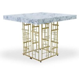 Table extensible L90-240cm Melvine style graphique Métal Or et Bois Effet Marbre blanc - Blanc / Or