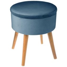 Tabouret coffre velours bleu foncé Atmosphera créateur d'intérieur - Bleu