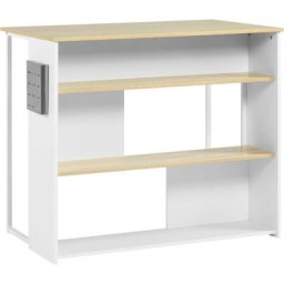 Ilot de cuisine table de bar - 3 étagères, porte-couteaux acier inox. - blanc aspect chêne clair