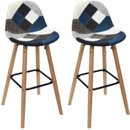 Set de 2 tabourets de bar patchwork - Bleu gris