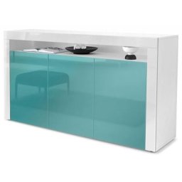 Buffet Commode Dressoir Crédence Valencia Blanc, haute brillance & tons naturels - Turquoise haute