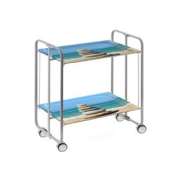Don Hierro - Table roulante pliante bauhaus, 2 plateaux, châssis gris aluminium. - 62