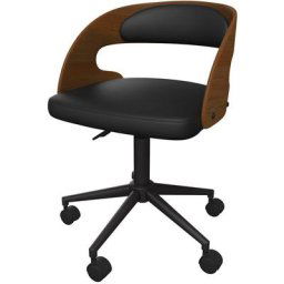 Chaise de bureau sur roulettes en bois et pu - Louis - Noir