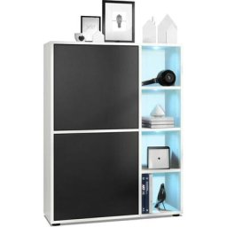 Buffet haut Armoire Cabinet Commode Cuba Blanc mat - haute brillance - Portes en Noir mat avec