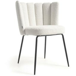 Kave Home - Chaise Aniela bouclette blanc et métal peint noir - Blanc