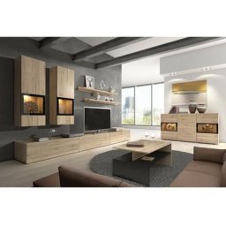 Ensemble de 7 meubles de salon collection ramos. Couleur chêne et noir. - Marron - Bois