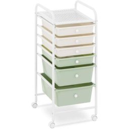 Chariot coiffure Table de service coiffure 6 tiroirs crème/vert avec freins - Crème, Vert