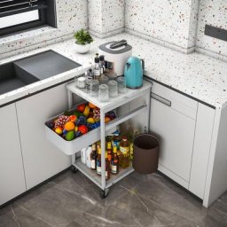 Desserte de cuisine à 3 étagères sur roulettes - Chariot de Rangement Avec tiroir amovible et sac