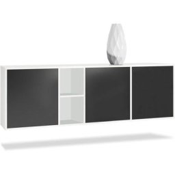 Buffet Commode Dressoir Crédence led Cuba Blanc mat - Haute brillance - Portes en Noir mat sans