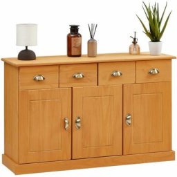 Buffet paris commode bahut vaisselier avec 3 portes battantes et 2 tiroirs, en pin massif lasuré