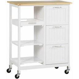Homcom - Desserte de cuisine multi-rangement 3 tiroirs 2 étagères plateau amovible mdf blanc bois