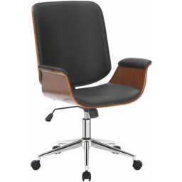 Fauteuil de bureau Mick en similicuir avec coque d'assise en bois Noyer/noir