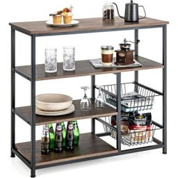 Tagère de Cuisine Industrielle, Support de Four à Micro-Ondes avec 2 Paniers en Fil Métallique,