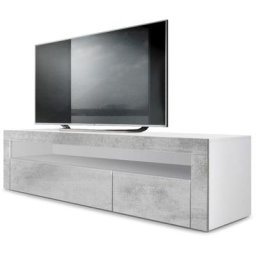 Armoire basse Meuble tv Valencia en Blanc mat - haute brillance & tons naturels - Aspect Béton