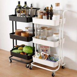 Bathrins - Chariot Desserte 3 tiers Desserte de cuisine Chariot de cuisine noir