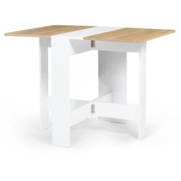 Idmarket - Table console pliable edi 2-4 personnes bois blanc plateau façon hêtre - Blanc