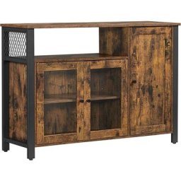 Meuble de Rangement, Buffet, avec Placard 3 Portes, 110 x 33 x 75 cm, Style Industriel, Marron