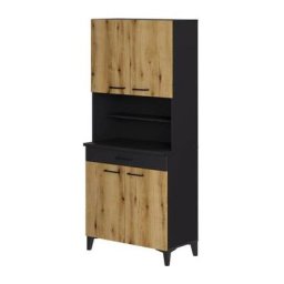 Buffet haut de cuisine SPIRIT - 4 portes et 1 tiroir - Mélamine chene et noir - L 80 x P 43 x H 183