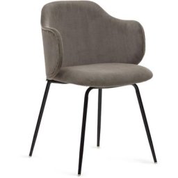 Kave Home - Chaise Yunia en velours gris avec pieds en acier finition peinture noire - Gris