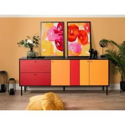 Buffet 184x70H cm multicouleurs avec trois portes et deux tiroirs Multicolor