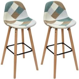 The Home Deco Factory - Set de 2 tabourets de bar patchwork - Bleu clair