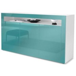 Buffet Commode Dressoir Crédence Valencia Blanc, haute brillance & tons naturels - Turquoise /