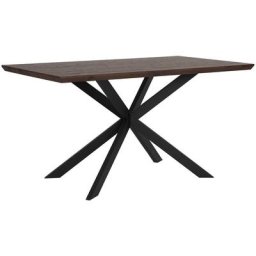 Table à Manger 140 x 80 cm Plateau Décor Bois Foncé en MDF et Pieds en Métal Noir de Style
