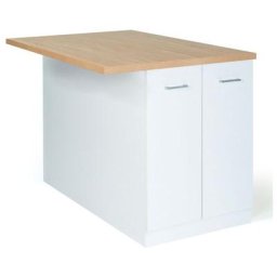 Ilot central ivo 120 cm blanc avec plan de travail façon hêtre - Blanc