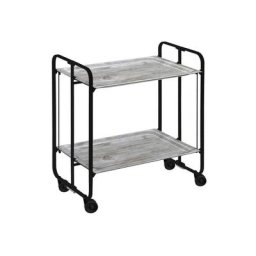 Don Hierro - Table roulante pliante bauhaus, 2 plateaux, châssis noir - Pin vieilli