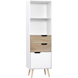 Meuble de rangement colonne design scandinave - 3 tiroirs et 2 niches - piètement effilé incliné