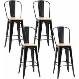 Lot de 4 tabourets de bar industriel avec dossier repose-pied hauteur assise 76 cm métal panneaux