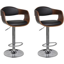 Tabourets de bar lot de 2 noir bois courbé et similicuir Vidaxl noir et marron foncé