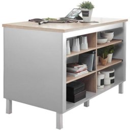 Meuble de cuisine, ilot de cuisine en mdf coloris blanc - Longueur 138 x Hauteur 85 x profondeur 75