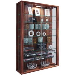 Vitrosa Mini Vitrine murale avec 2 portes vitrées, éclairage inclus, imitation noyer. - Marron