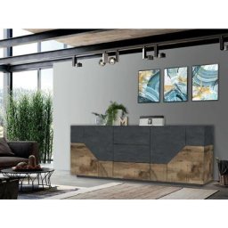 Buffet moderne à 4 portes géométriques et 3 tiroirs, Made in Italy, Buffet de cuisine, Buffet