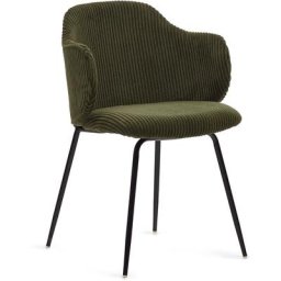 Kave Home - Chaise Yunia en velours grosses côtes vert avec pieds en acier finition peinture noire