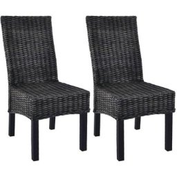 Chaises à manger lot de 2 noir rotin kubu et bois de manguier Vidaxl Noir