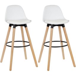 Lot de 4 tabourets de bar - Simili blanc - Pieds en bois hêtre massif - Style scandinave - l 39,5 x